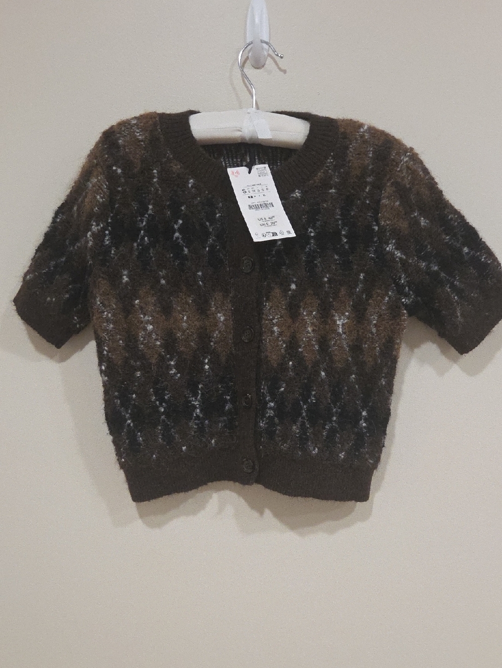 Zara Brown & Black Short-Sleeve Knit Cardigan